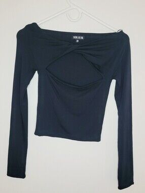 Ser.O.Ya Ellis Top Black Women's XS Cut-outs Sexy Going Out Long Sleeve Cropped
